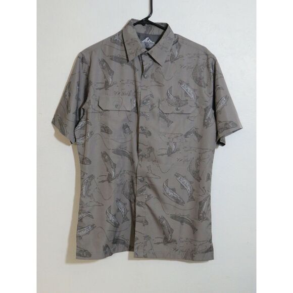Mens Croft‎ & Barrow Quick Dry Shirt Size S Short Sleeve Gray Vented Fish Print - Picture 1 of 6